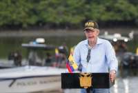 Guillermo Lasso, presidente de la República, durante su intervención en la Playita del Guasmo