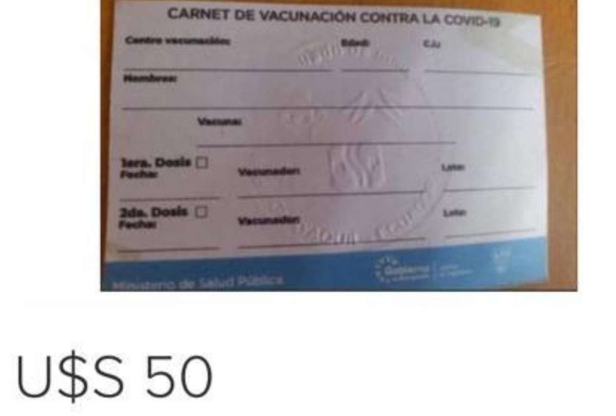 En redes y páginas comerciales ofertan carnets de vacunación